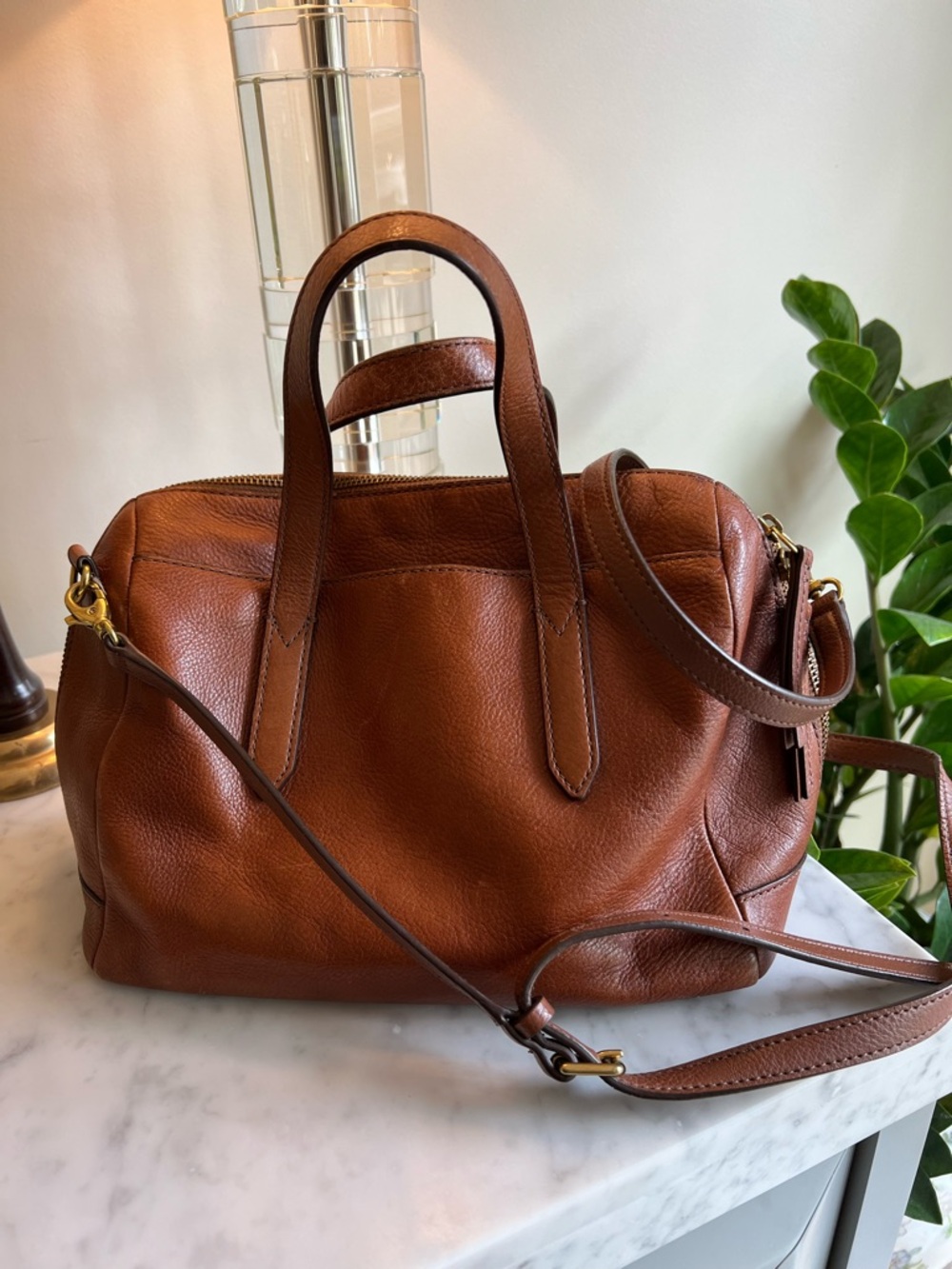 Fossil Sydney Leather Shoulder Bag in Warm Brown Cognac- Cross Body - Picture 3 of 6